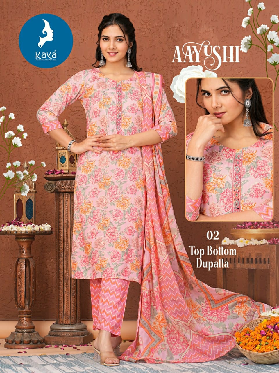 Aayushi By Kaya Rayon Foil Printed Kurti With Bottom Dupatta Wholesale Clothing Suppliers In India
